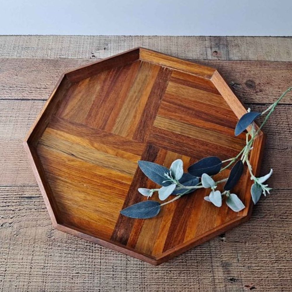 Vintage Wood Hexagon Tray
